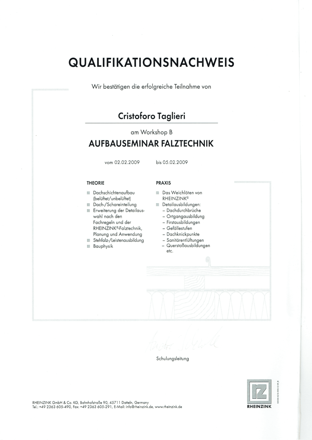 Qualifikationsnachweis Falztechnik